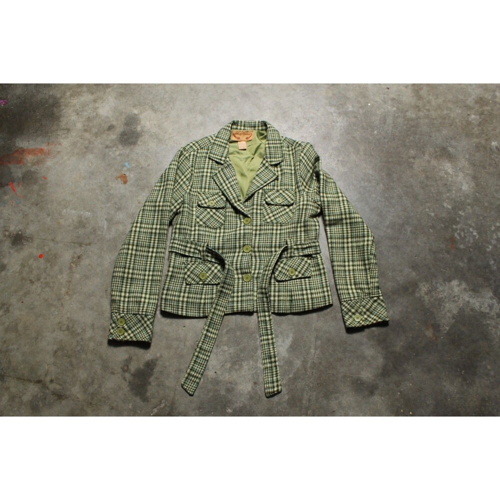 Vintage Y2K Body Central Wool Blend Green Plaid Jacket - Large